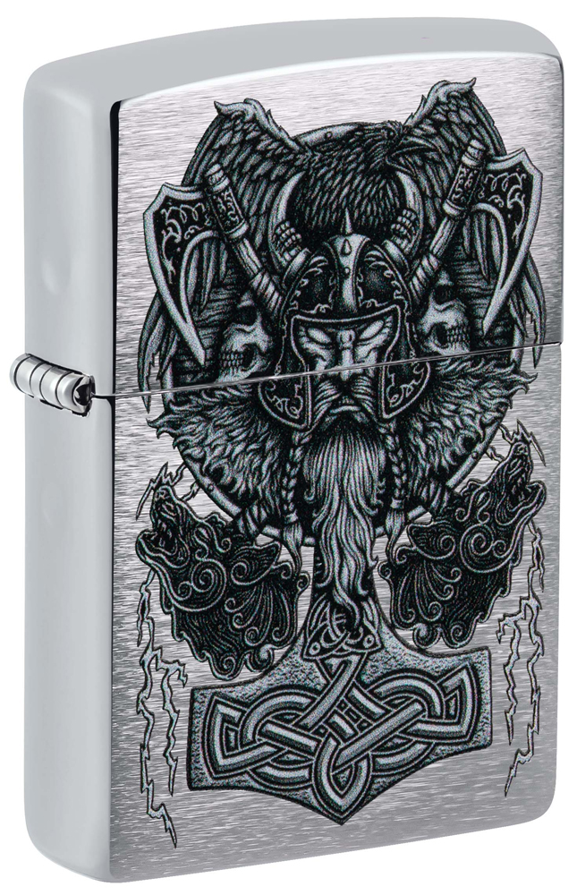 Зажигалка ZIPPO Viking Design с покрытием Brushed Chrome, латунь/сталь, серебристая, 38x13x57 мм