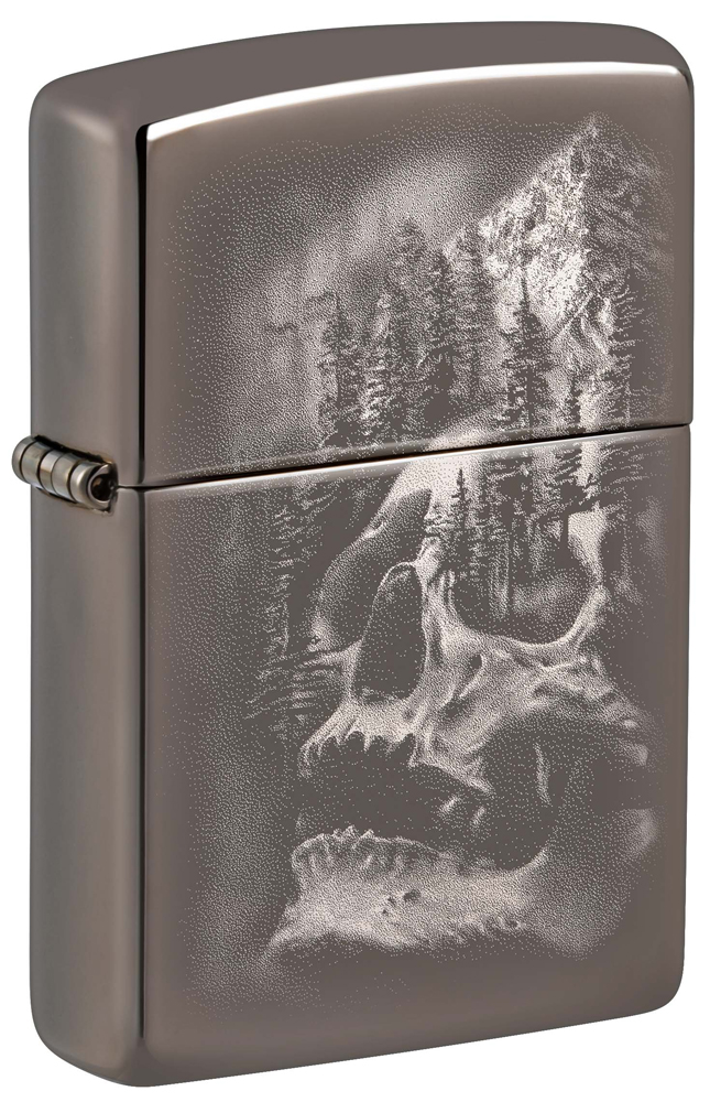 Зажигалка ZIPPO Skull Design с покрытием Black Ice®, латунь/сталь, черная, 38x13x57 мм