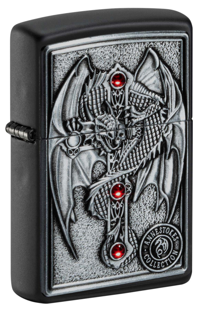 Зажигалка ZIPPO Winged Dragon Cross с покрытием Black Matte, латунь/сталь, чёрная, 38x13x57 мм