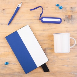 Набор подарочный BESTIAMO: кружка, блокнот, аккумулятор, ручка, коробка со стружкой, белый/синий