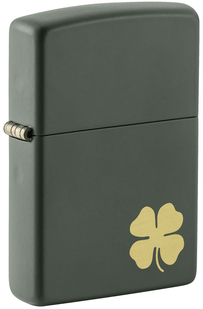 Зажигалка ZIPPO Four Leaf Clover с покрытием Green Matte, латунь/сталь, зеленая, 38x13x57 мм