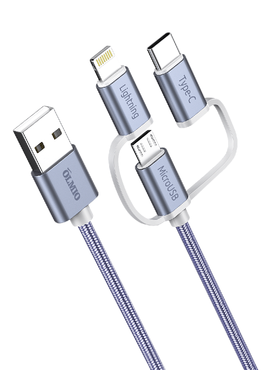 Кабель USB 2.0 - 3-в-1, microUSB/lightning/typeC, 1.2м, 2.1A, OLMIO